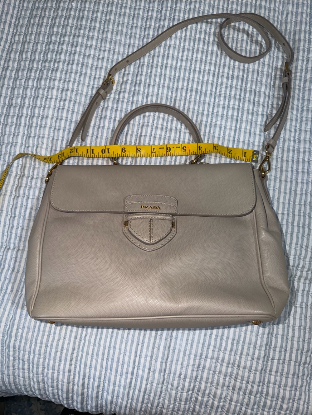 Prada Taupe Leather Top-Handle Satchel with Gold Hardware